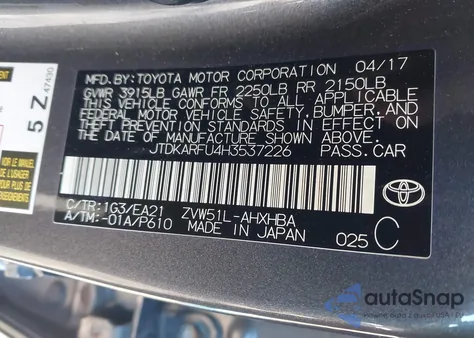 2017 Toyota Prius Three Touring from USA, damaged, VIN JTDKARFU4H3537226